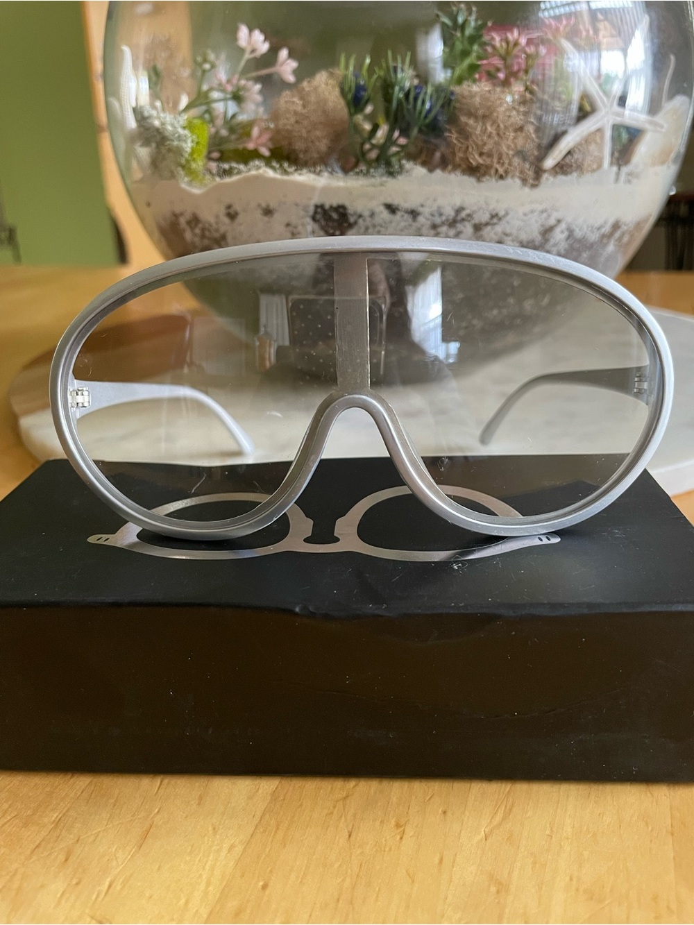 Clear Shield Oversized Shades- Silver/Gray Trim